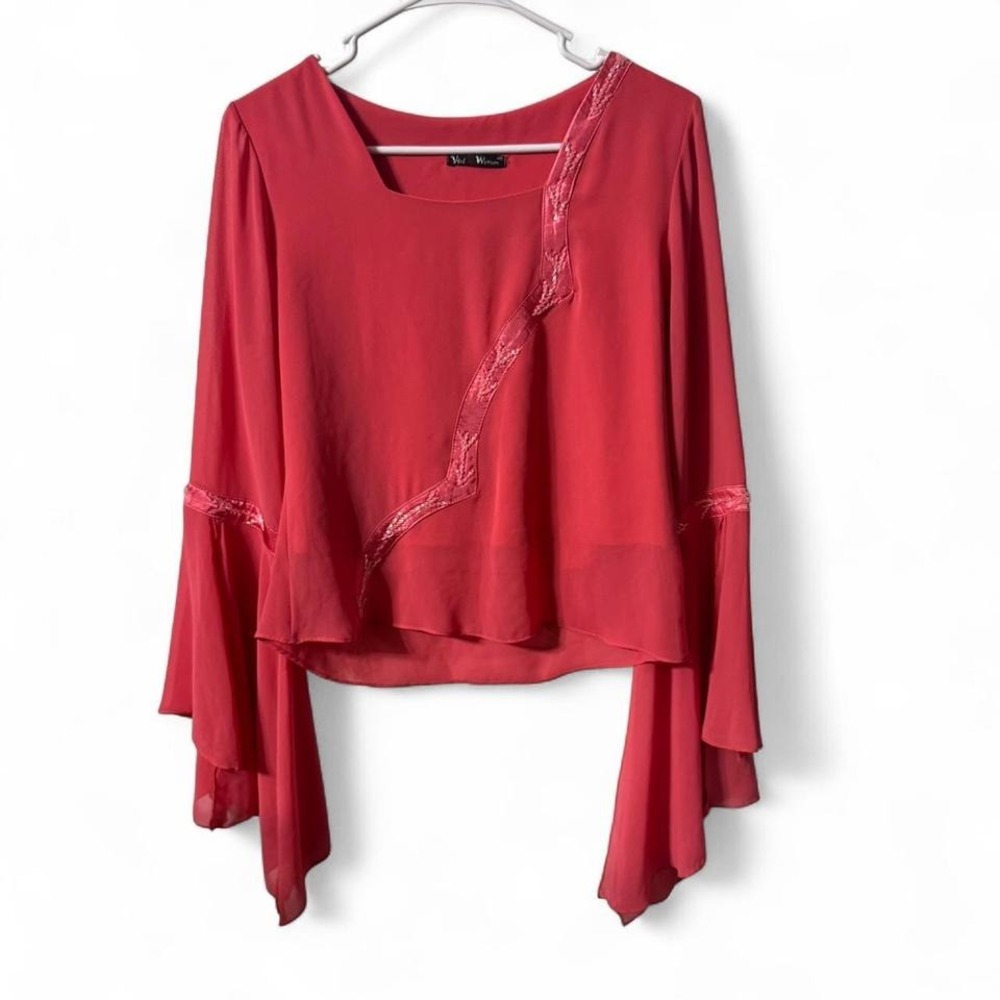 Beaded Long Sleeve Square Cut Neck Boho Top Flowy Fairycore CottageCore